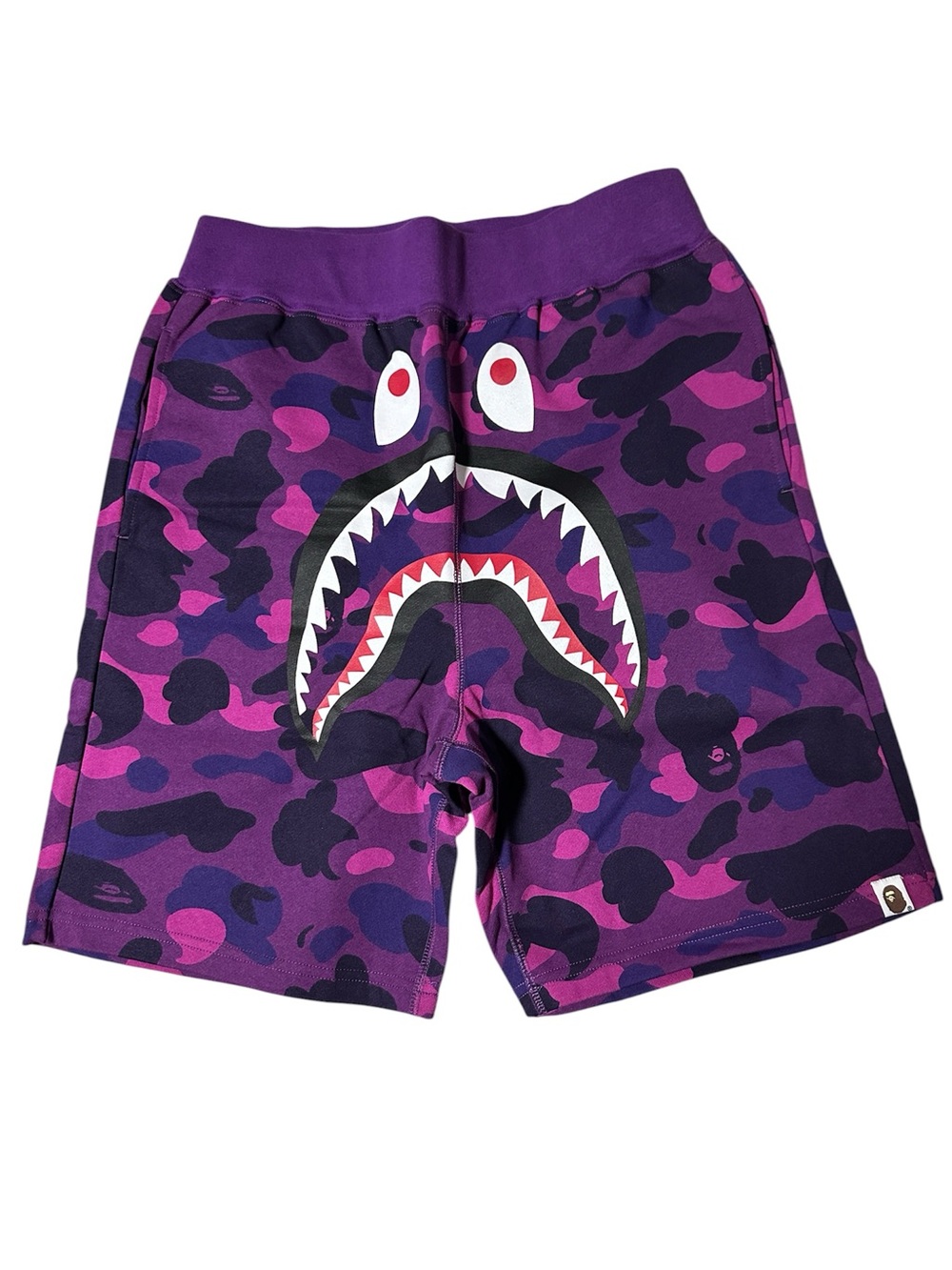 BAPE Color Camo Shark Sweat Shorts Purple Size Large NWT